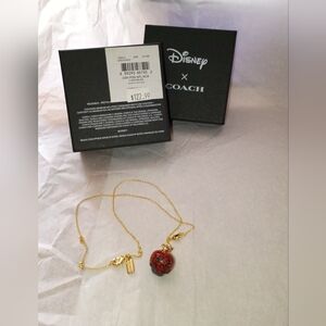 Coach Gold-Tone Necklace with Red Apple Charm